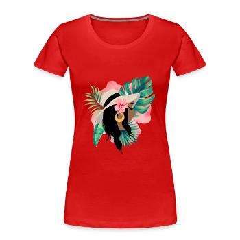 black woman Tropical Afro - Women's Premium Organic T-Shirt - red - Front - Mia (176cm)