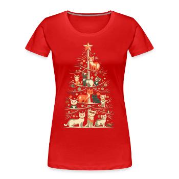 Katzen Tannenbaum Weihnachten Christbaum - Frauen Premium Bio T-Shirt - Rot - Vorne - Mia (176cm)