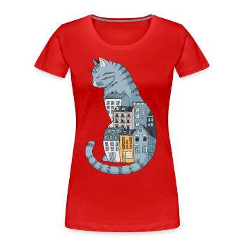 Katze Dunkle Gassen Stadt Nacht für - Frauen Premium Bio T-Shirt - Rot - Vorne - Mia (176cm)