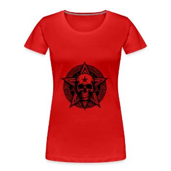 Skull mit Pentagramm als Strichzeichnung - Frauen Premium Bio T-Shirt - Rot - Vorne - Mia (176cm)