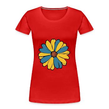 Blume dunkelblau blaue Blume Blumen blau-gelb - Frauen Premium Bio T-Shirt - Rot - Vorne - Mia (176cm)