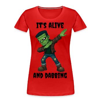 Grünes Narben Monster lebt und dabt an Halloween - Frauen Premium Bio T-Shirt - Rot - Vorne - Mia (176cm)