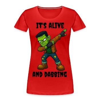 Grünes Narben Monster lebt und dabt an Halloween - Frauen Premium Bio T-Shirt - Rot - Vorne - Mia (176cm)