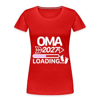 Oma 2027 Babyfüße - Frauen Premium Bio T-Shirt - Rot - Vorne - Mia (176cm)