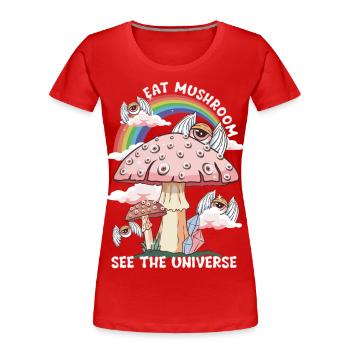 Mushroom See The Universe Grafik - Frauen Premium Bio T-Shirt - Rot - Vorne - Mia (176cm)