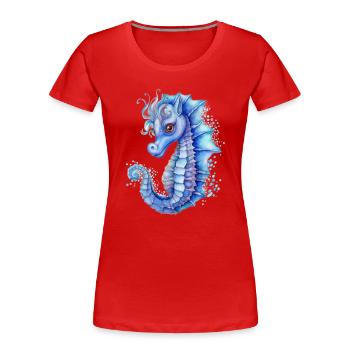 Blaues Seepferdchen - Frauen Premium Bio T-Shirt - Rot - Vorne - Mia (176cm)