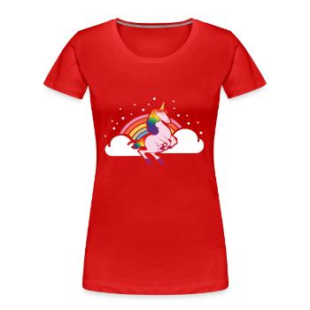 Licorne Licorne dans les nuages avec arc-en-ciel - T-shirt bio Premium Femme - rouge - Devant - Mia (176cm)