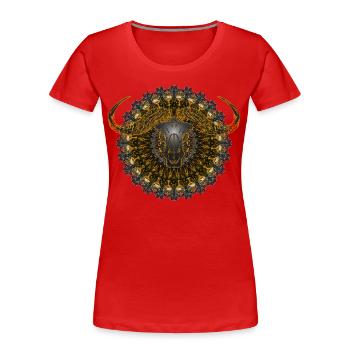 Kaleidoscope Buffalo Skull 01 - Women's Premium Organic T-Shirt - red - Front - Mia (176cm)