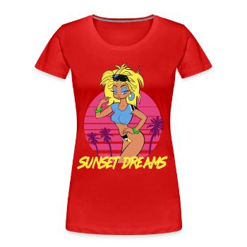 Sunset Dreams Pinup Blue - Frauen Premium Bio T-Shirt - Rot - Vorne - Mia (176cm)