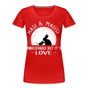 valentinstag patchwork hasi mausi schatz true love - Frauen Premium Bio T-Shirt - Rot - Vorne - Mia (176cm)
