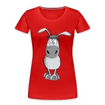 Witziger Grauer Esel - Tiere - Comic - Frauen Premium Bio T-Shirt - Rot - Vorne - Mia (176cm)