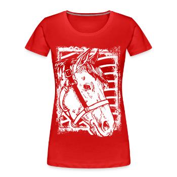 Reiten - Reiter - Pferd - Pferdekopf - Frauen Premium Bio T-Shirt - Rot - Vorne - Mia (176cm)