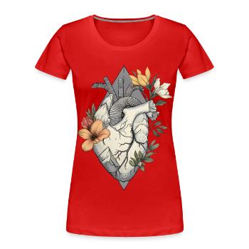 Anatomical heart with flowers and mountains - Women's Premium Organic T-Shirt - red - Front - Mia (176cm)