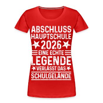 Fin d’études secondaires 2026 Terrain de l’école Legend - T-shirt bio Premium Femme - rouge - Devant - Mia (176cm)