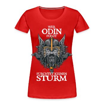 Wer Odin folgt fürchtet keinen Sturm - Frauen Premium Bio T-Shirt - Rot - Vorne - Mia (176cm)