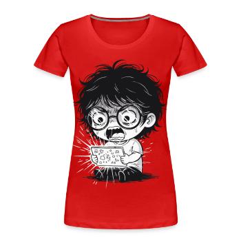 Enfant Colère Tablette Cri Numérique - T-shirt bio Premium Femme - rouge - Devant - Mia (176cm)