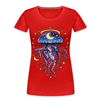 Méduse galaxie cosmique lune et étoiles - T-shirt bio Premium Femme - rouge - Devant - Mia (176cm)