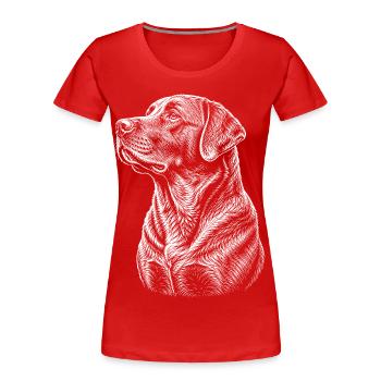 Chemise en dessin de trait de chien portrait Labrador - T-shirt bio Premium Femme - rouge - Devant - Mia (176cm)