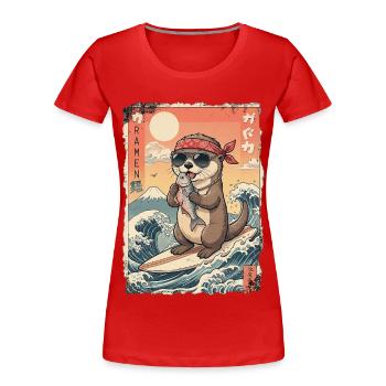Loutre de surf de Kawaii - T-shirt bio Premium Femme - rouge - Devant - Mia (176cm)