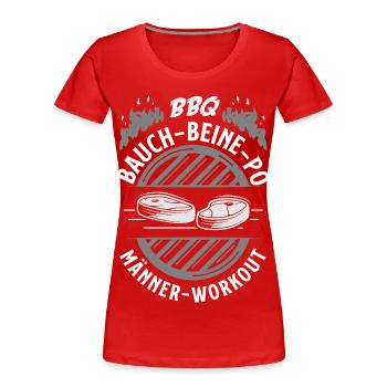 Grillmeister Geschenk Fleisch Wurst & Bier - Frauen Premium Bio T-Shirt - Rot - Vorne - Mia (176cm)