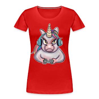 Einhorn Gaming Gamer Zocken Zocker - Frauen Premium Bio T-Shirt - Rot - Vorne - Mia (176cm)