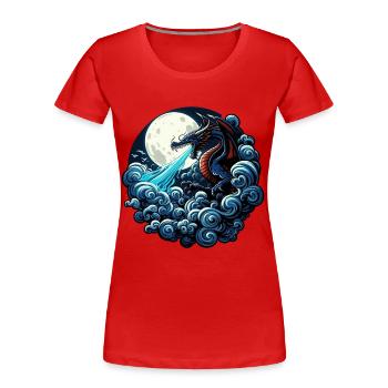 Mystischer Drache, der Wasser im Mondlicht spuckt - Frauen Premium Bio T-Shirt - Rot - Vorne - Mia (176cm)