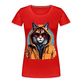 Streetstyle-Luchs | Luchs-Liebhaber - Frauen Premium Bio T-Shirt - Rot - Vorne - Mia (176cm)