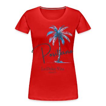 Positano La Dolce Vita Retro Palmen Design - Frauen Premium Bio T-Shirt - Rot - Vorne - Mia (176cm)