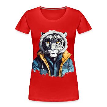 Street Style Snow Leopard | Leopard Lovers - Women's Premium Organic T-Shirt - red - Front - Mia (176cm)