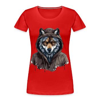 Loup gris dans le style de rue | Amoureux des loups - T-shirt bio Premium Femme - rouge - Devant - Mia (176cm)