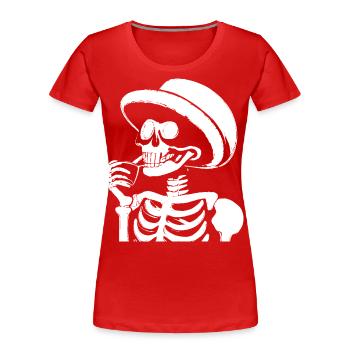 Sarkastisches lustiges Skelett, das Espressokaffee trinkt - Frauen Premium Bio T-Shirt - Rot - Vorne - Mia (176cm)