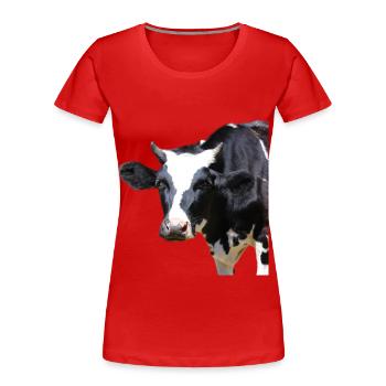Drôle d’agriculteurs de têtes de vache de vache - T-shirt bio Premium Femme - rouge - Devant - Mia (176cm)