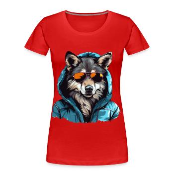 Loup gris dans le style de rue | Amoureux des loups - T-shirt bio Premium Femme - rouge - Devant - Mia (176cm)