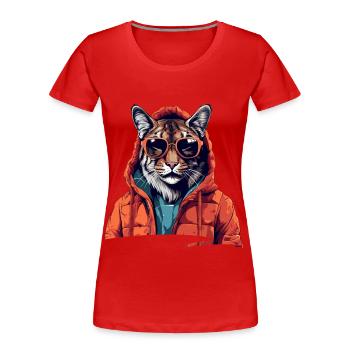 Streetstyle-Luchs | Luchs-Liebhaber - Frauen Premium Bio T-Shirt - Rot - Vorne - Mia (176cm)