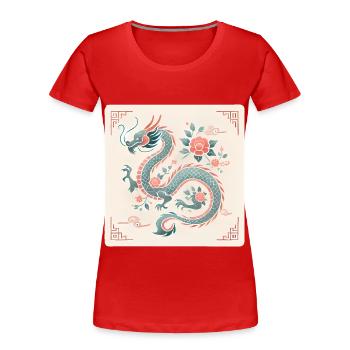 Elegantes florales chinesisches Drachendesign - Frauen Premium Bio T-Shirt - Rot - Vorne - Mia (176cm)