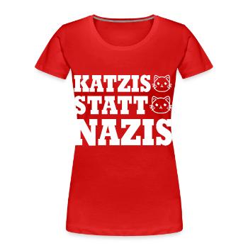 katzis statt nazis - Frauen Premium Bio T-Shirt - Rot - Vorne - Mia (176cm)