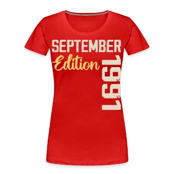 Septembre 1991 - 33e Anniversaire September 1991 - T-shirt bio Premium Femme - rouge - Devant - Mia (176cm)