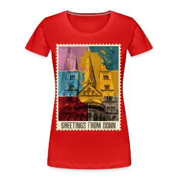 Bonn Germany City Skyline Stamp Colorful - Women's Premium Organic T-Shirt - red - Front - Mia (176cm)