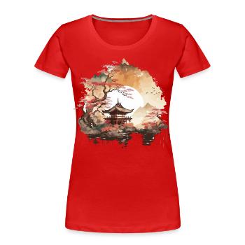 Chinesischer Tempel - Frauen Premium Bio T-Shirt - Rot - Vorne - Mia (176cm)
