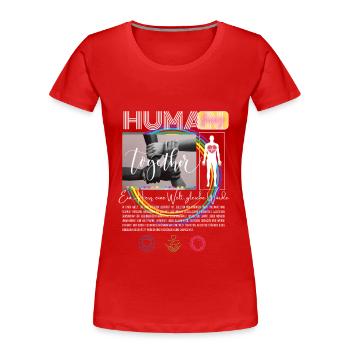 Ein Herz, eine Welt, gleiche Würde - Frauen Premium Bio T-Shirt - Rot - Vorne - Mia (176cm)