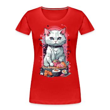 Kawaii chats Sushi Goth Pastel amoureux - T-shirt bio Premium Femme - rouge - Devant - Mia (176cm)