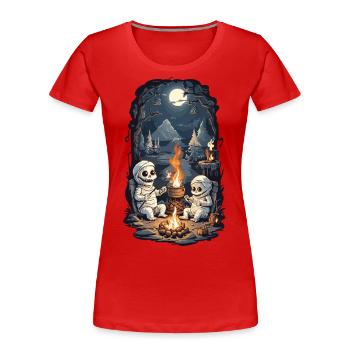 Halloween Mumie Camping Lagerfeuer Cartoon - Frauen Premium Bio T-Shirt - Rot - Vorne - Mia (176cm)