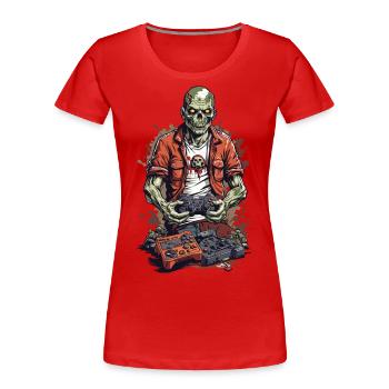 Zombie Gamer Retro Halloween Gaming Fun - Women's Premium Organic T-Shirt - red - Front - Mia (176cm)