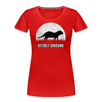 Otter Mond Otterly Crossing Fischotter Marder - Frauen Premium Bio T-Shirt - Rot - Vorne - Mia (176cm)