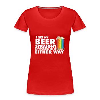 LGBT Proud Ally I Like My Beer Straight Rainbow - Frauen Premium Bio T-Shirt - Rot - Vorne - Mia (176cm)