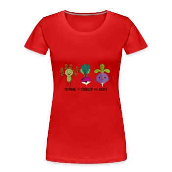 Thym au navet La betterave Motif végétal drôle - T-shirt bio Premium Femme - rouge - Devant - Mia (176cm)