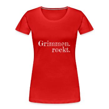 Grimmen rockt - Textdesign mit Stadtnamen - Frauen Premium Bio T-Shirt - Rot - Vorne - Mia (176cm)