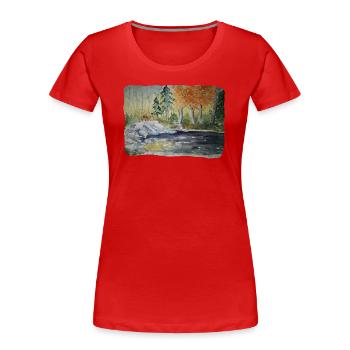 Fluss im Wald von Erika Pfeiffer - Frauen Premium Bio T-Shirt - Rot - Vorne - Mia (176cm)