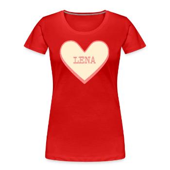 Lena Last name First name pink sugar heart - Women's Premium Organic T-Shirt - red - Front - Mia (176cm)