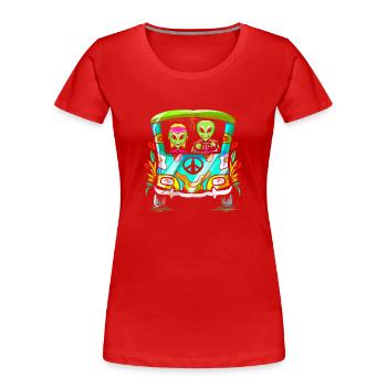 Space Shroom - Hippie Alien - Frauen Premium Bio T-Shirt - Rot - Vorne - Mia (176cm)